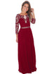 Sexy Wine Lace Crochet Quarter Sleeve Maxi Dress